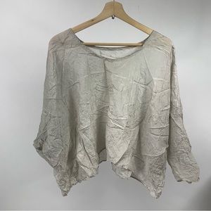 Carol Lee Shanks Lagenlook Gray Wrinkle Loose Relaxed Crushed Silk Blouse
